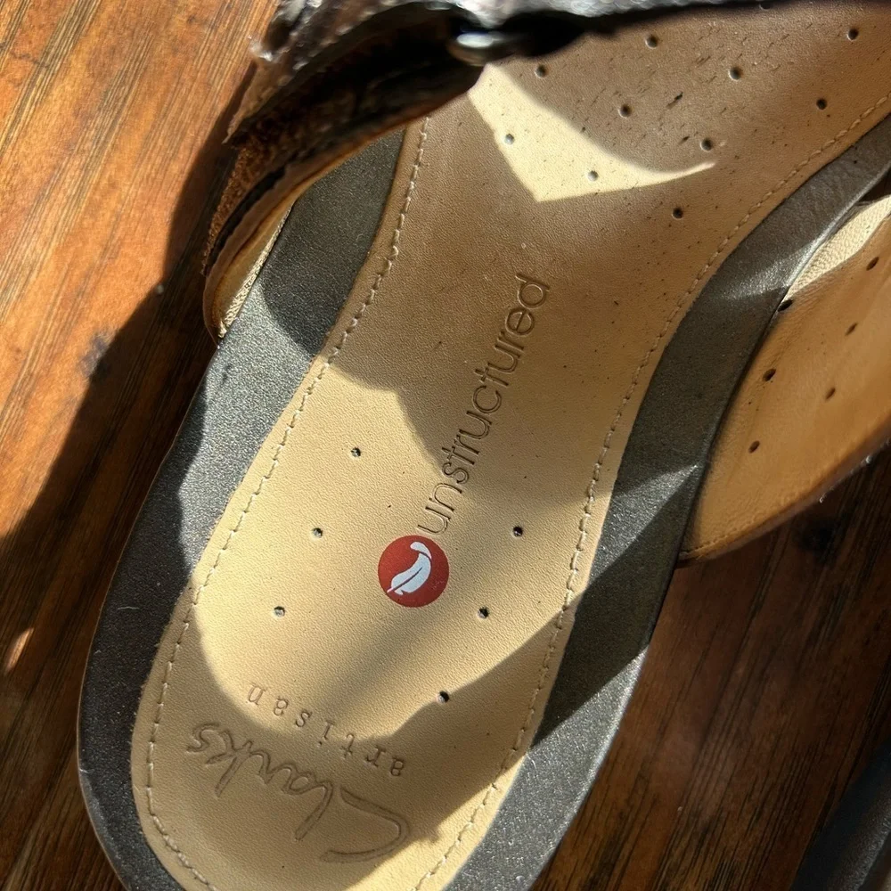 Bronze Metallic Slide-on Leather Sandals Clarks Artisan Unstructured - Picture 4 of 9